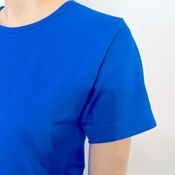 Jockey Women activewear checkered print top/t-shirt M foul blue short sleeves - Picture 4 of 9